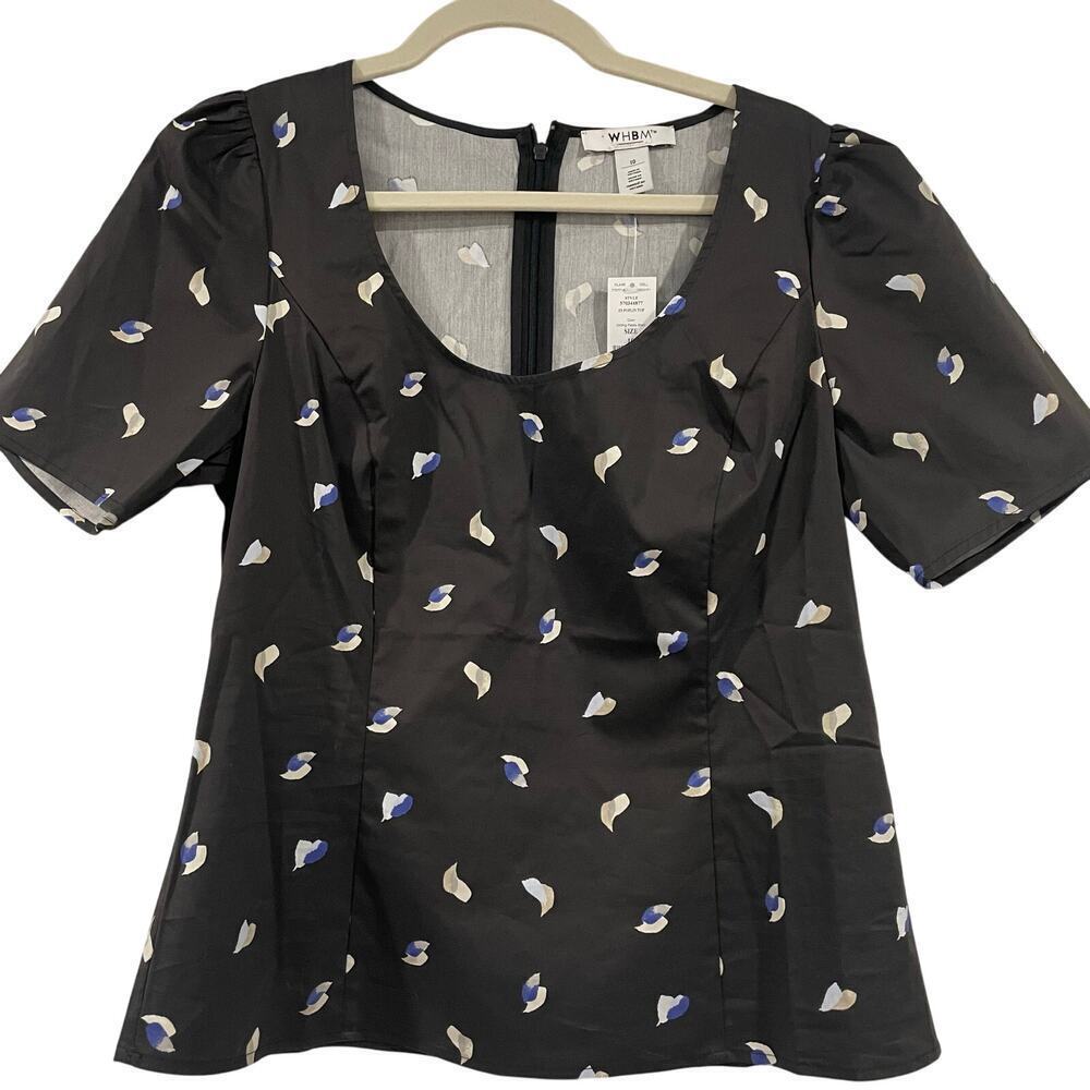 NWT White House Black Market Scoop Neck Short Sleeve Black Dressy Poplin Top
